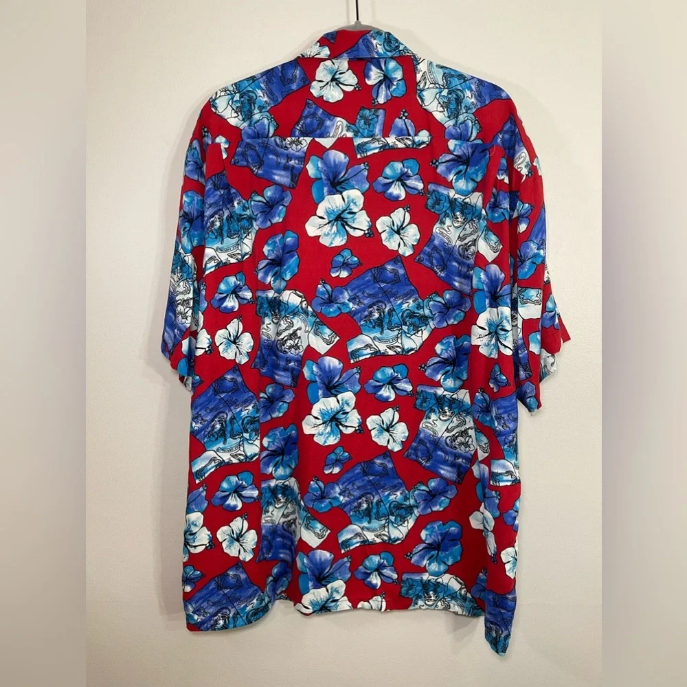 5 for 25 OCI Tropicals Men’s Red Floral hibiscus Short Sleeved Hawaiian Shirt Xl